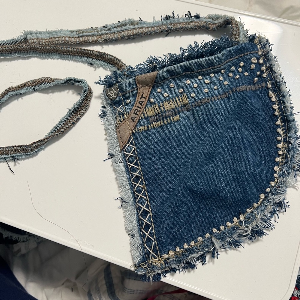 Artisan Boho hippy chic Denim pocket pouch/purse. Handmade/hand sewn repurposed